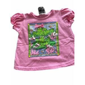 Vintage Y2K 90s Zoodles Baby Shirt Frog Graphic Print Pink Size 12 Months